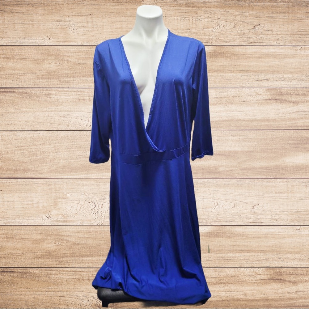 Plus Size Maxi Dress Wrap Floor Length Blue Lightweight Spring Summer Office